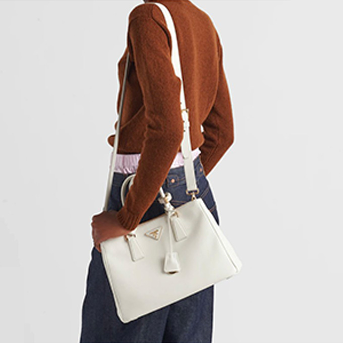 prada galleria large grained leather top handle tote handbag